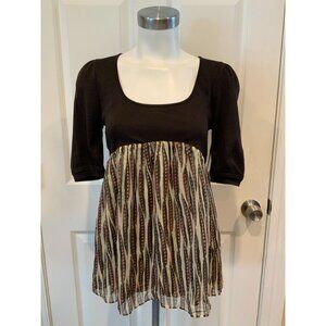 Diane Von Furstenberg Brown & Tan "Bevin" 100% Wool & Silk Shirt, Size 4 (US)